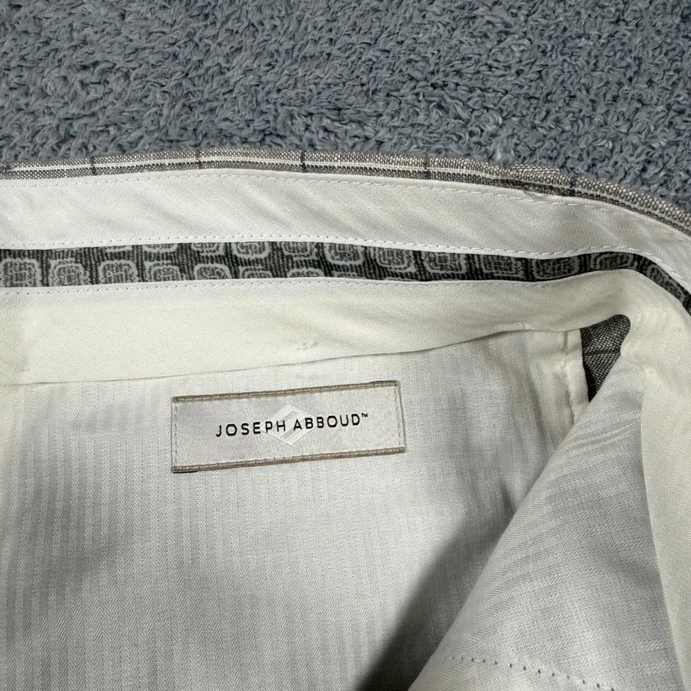 Joseph Abboud 100% Linen Trousers Mens 34x30 Grey Windowpane Plaid Dress Pants